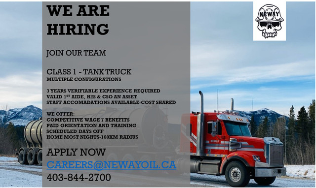 Class 1 Tank Truck Drivers Wanted! in Drivers & Security in Red Deer