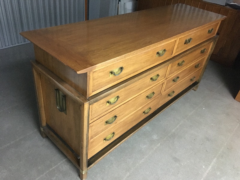 Double Dresser with Mirror, Tall Chest, and Storage Headboard