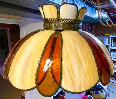 Beautiful Vintage Tiffany Style Stained Glass Hanging Light Fixt, View more