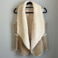 Sebby Collection Shearling Faux Suede Sherpa Vest Womens Size L