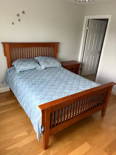 Double bed frame, mattress and side table, View more