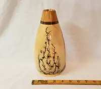 Wood fractal burn fine art turned vase copper cup Ron Ball 9” H