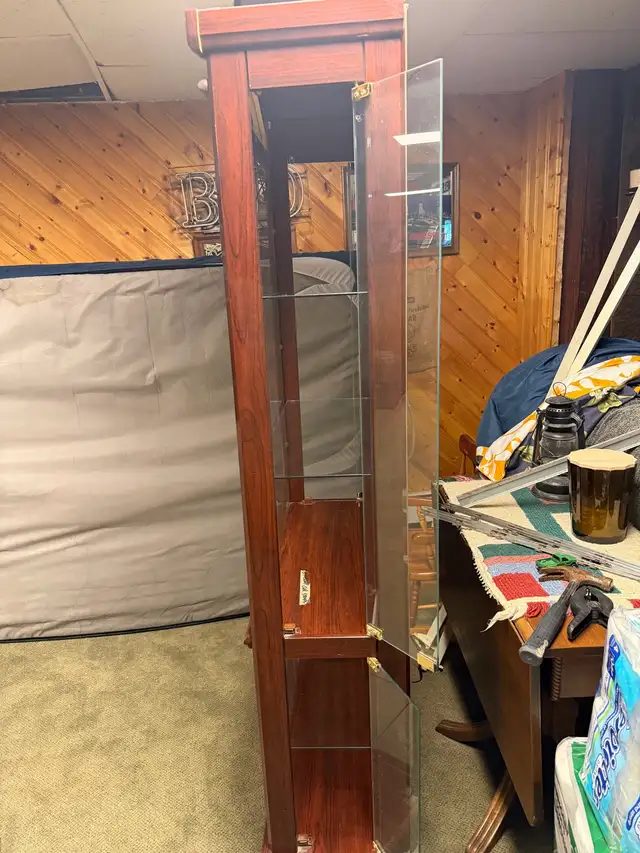 Glass Display / Curio Cabinet – Tall Wood Cabinet with Lighting in Hutches & Display Cabinets in Kingston - Image 3