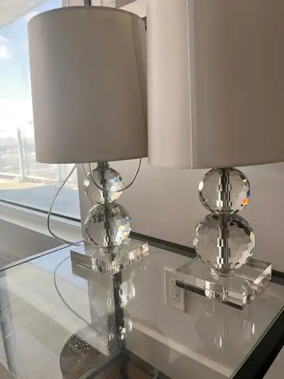 Vintage Mid-Century Modern Crystal-Like Boudoir Table Lamps, View more