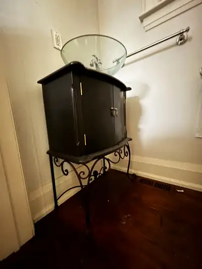 Antique Style Rustic Bathroom Vanity with Faucet & Glass Sink, View more