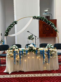 Wedding table decor - 6’ - Ivory, blue