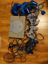 PS1 with games and 6 controllers