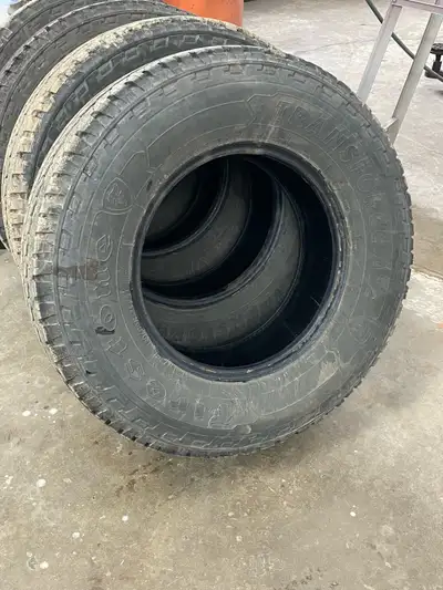 Have 4 LT 245/75R16 Firestone transforce at2 tires 2 are 12/32 other 2 are 6/32 asking $150.00 obo c...