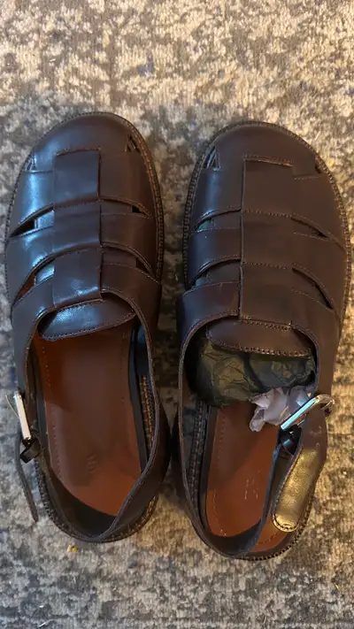 Zara Leather Dark Brown Fisherman Sandals, View more