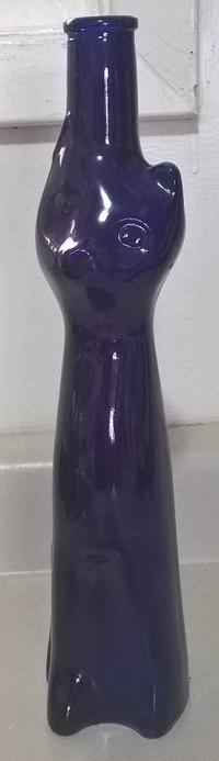 Cobalt Blue Glass Cat Shaped Wine Bottle
