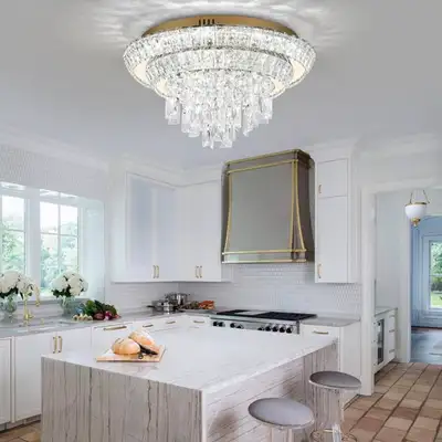 Brighten up your home with this stunning contemporary crystal chandelier, which is in excellent, nea...