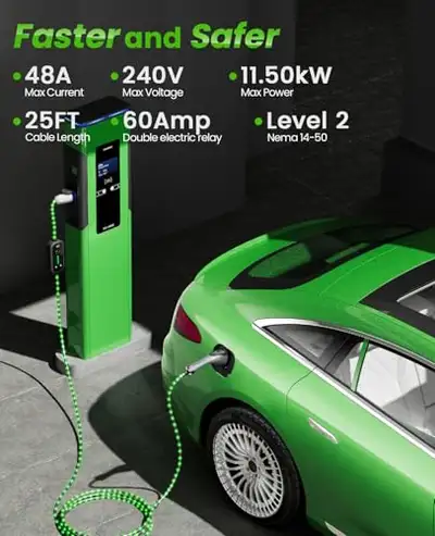 Portable Level 2 EV Charger – J1772, 60Amp, 25FT Cable, NEMA 6-2, View more