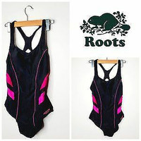 Women's Roots Swim One-Piece Swimsuit - Black/Pink - 14 - NEW