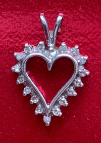 10K White Gold Heart Pendant with Genuine Diamonds - REDUCED