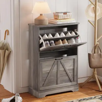 Semiocthome Farmhouse Shoe Storage Cabinet with 2 Flip Drawers, View more
