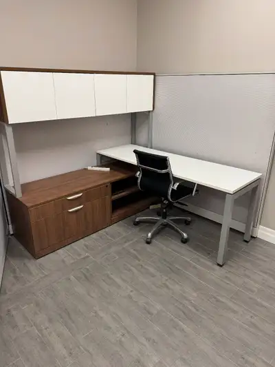 Office desk, credenzas and chair