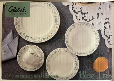 New - Blue Iris 20-Piece Porcelain Dinnerware Set, View more