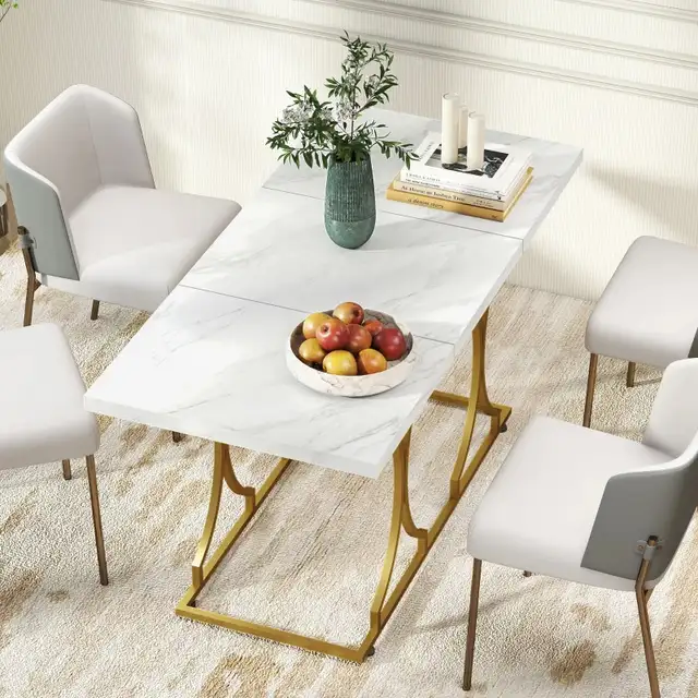 59" Dining Table for 6, Modern Marble-Pattern Kitchen Dinner in Dining Tables & Sets in Markham / York Region - Image 4