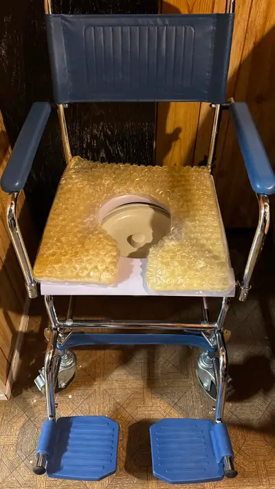 Mobile Commode Chair with Blue Padded Seat and Back OBO, View more