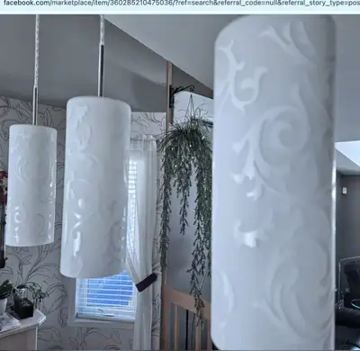 3 BRAND NEW Opaque White Glass LAMPSHADES with Damask Pattern, View more