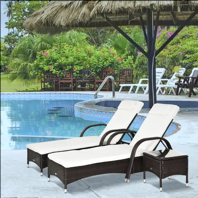 3 Pieces Wicker Patio Lounger Set with Table, PE Rattan Outdoor in Patio & Garden Furniture in Markham / York Region - Image 3