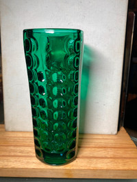 Vintage Glass Vase Crystal Green 12”
