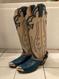 Bottes JUSTIN vintage neuves bleues western cowboy femme 5 B