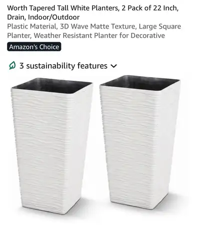Worth Tapered Tall White Planters, View more