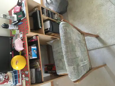 Wood desk and chair, View more