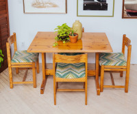 Boho Vintage Dining Set - Trestle Table + 4 Chairs