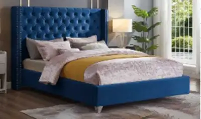  Velvet Bed with Tufted Wingback Headboar bed fre sell, View more