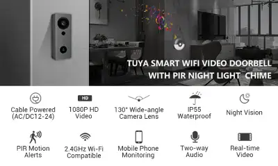 Sonnette intelligente 1080P/WiFi/IP55/smart doorbell camera, View more