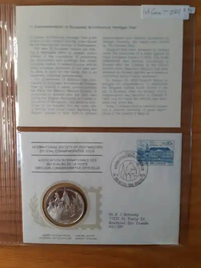 623 1stcoin-001 - European Architectural heritage year Martyrs 1830 Brussell 1975 Franklin Mint Inte...
