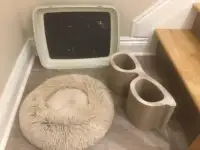 Cat bed, scratching post and litter box