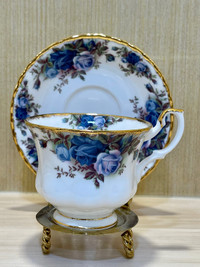 Royal Albert Blue Moonlight cake stands, tea cups 
