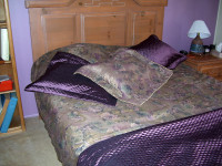 Purple/brown Queen Bed Set: duvet cover, sheets, sham curtains