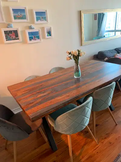 Dining table, Grey Sheeham  with black X legs