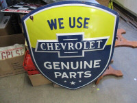 GENUINE CHEVY CHEVROLET PARTS TIN SHIELD SIGN $100 MANCAVE DECOR