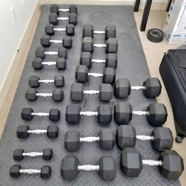 Rubber Hex Dumbbells 5lb 70lbs NEW!! Exercise Equipment Calgary