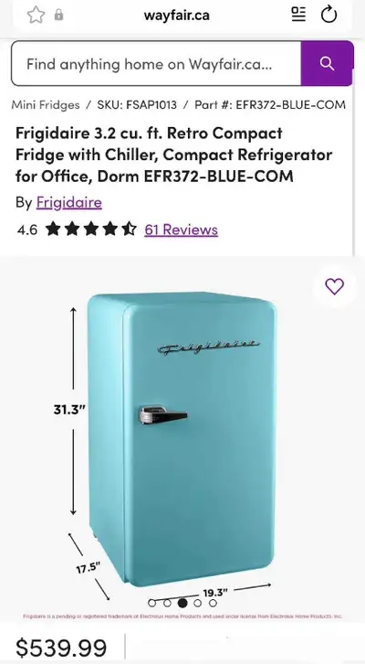 (BLUE) Frigidaire 3.2 cu. ft. Retro Compact Fridge with Chiller, View more