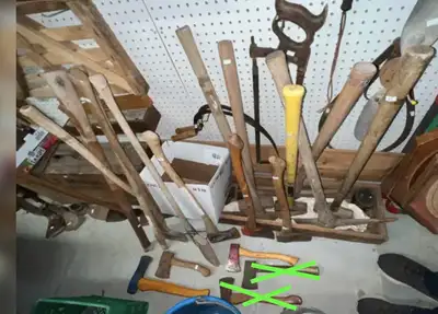 ASSORTED VINTAGE AXES AXE HATCHETS SLEDGE HAMMER, View more