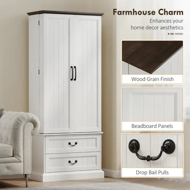 2 drawers 72" LED Kitchen Pantry, Buffet Storage Cabinet  in Bookcases & Shelving Units in Markham / York Region - Image 5