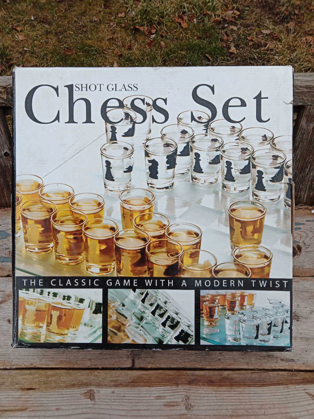 Never Used Glass shot Glass Chess Set Drinking Board in Toys & Games in Oshawa / Durham Region