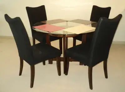Modern Wood and Glass Dining Table with 4 Chairs, View more