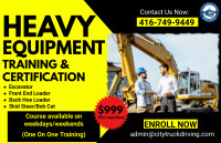 Excavator Training and Certification available in $999