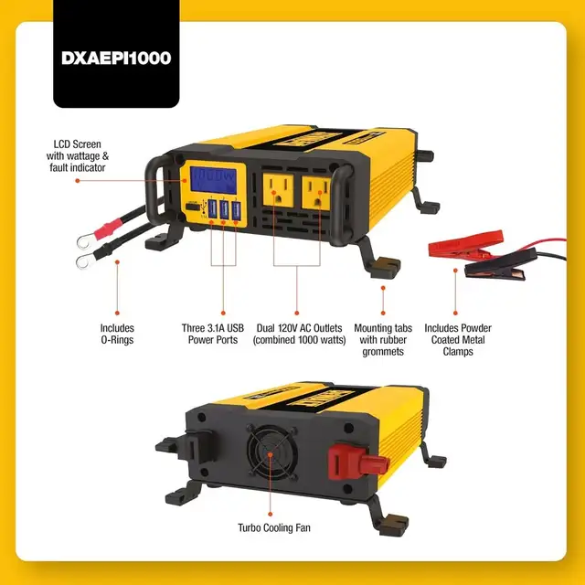 DEWALT DXAEPI1000 Power Inverter 1000W Car Converter LCD Display in General Electronics in City of Toronto - Image 4