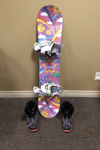 Burton Chicklet 120 Snowboard and Lil Kat Boots.