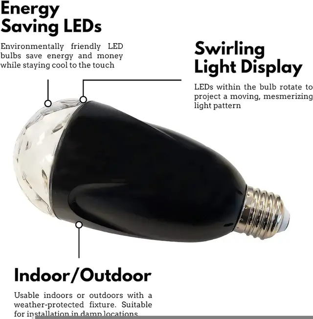 Kaleidoscope LED Light Bulb, Rotating Projector Light, E26 in Indoor Lighting & Fans in Ottawa - Image 3