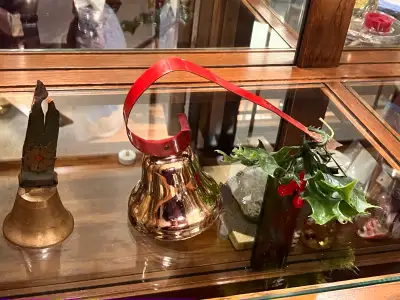 Vintage hanging holiday bell and vintage cow bell , View more