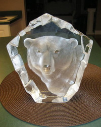 Mats Jonasson Crystal Polar Bear Head sculpture